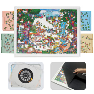 WELGEE 1500-Piece White Rotating Puzzle Board with 4-Color Drawers & Cover – 35"x27" Spinning Table for Adults, Lightweight & Ergonomic