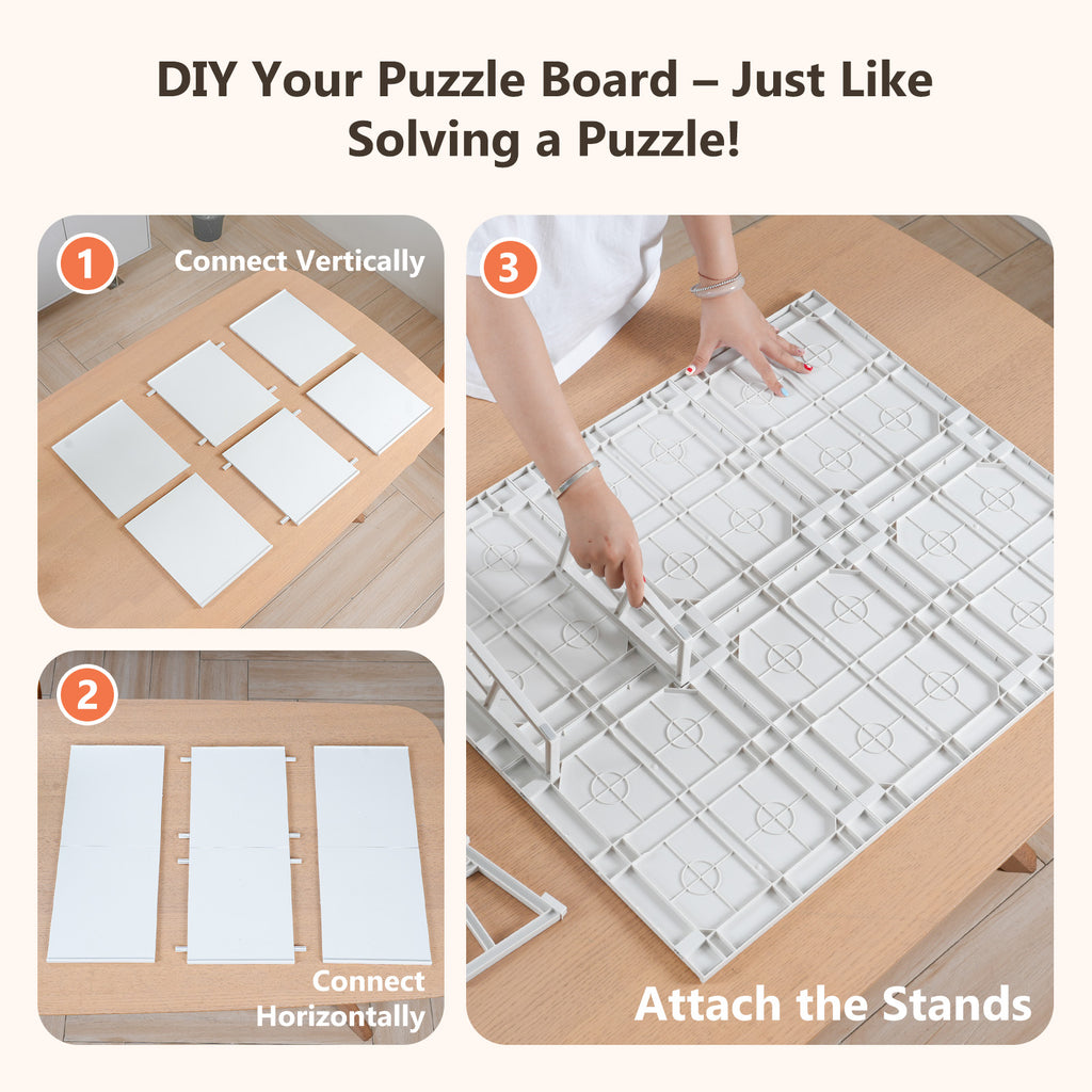 WELGEE DIY Tilting Puzzle Board with 6 Modular Panels & Stand, Lightweight Portable Puzzle Table for Adults & Seniors, Customizable Puzzle Accessory Only 3.5 lbs (White)