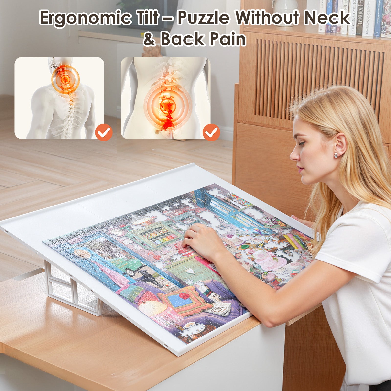 WELGEE DIY Tilting Puzzle Board with 6 Modular Panels & Stand, Lightweight Portable Puzzle Table for Adults & Seniors, Customizable Puzzle Accessory Only 3.5 lbs (White)