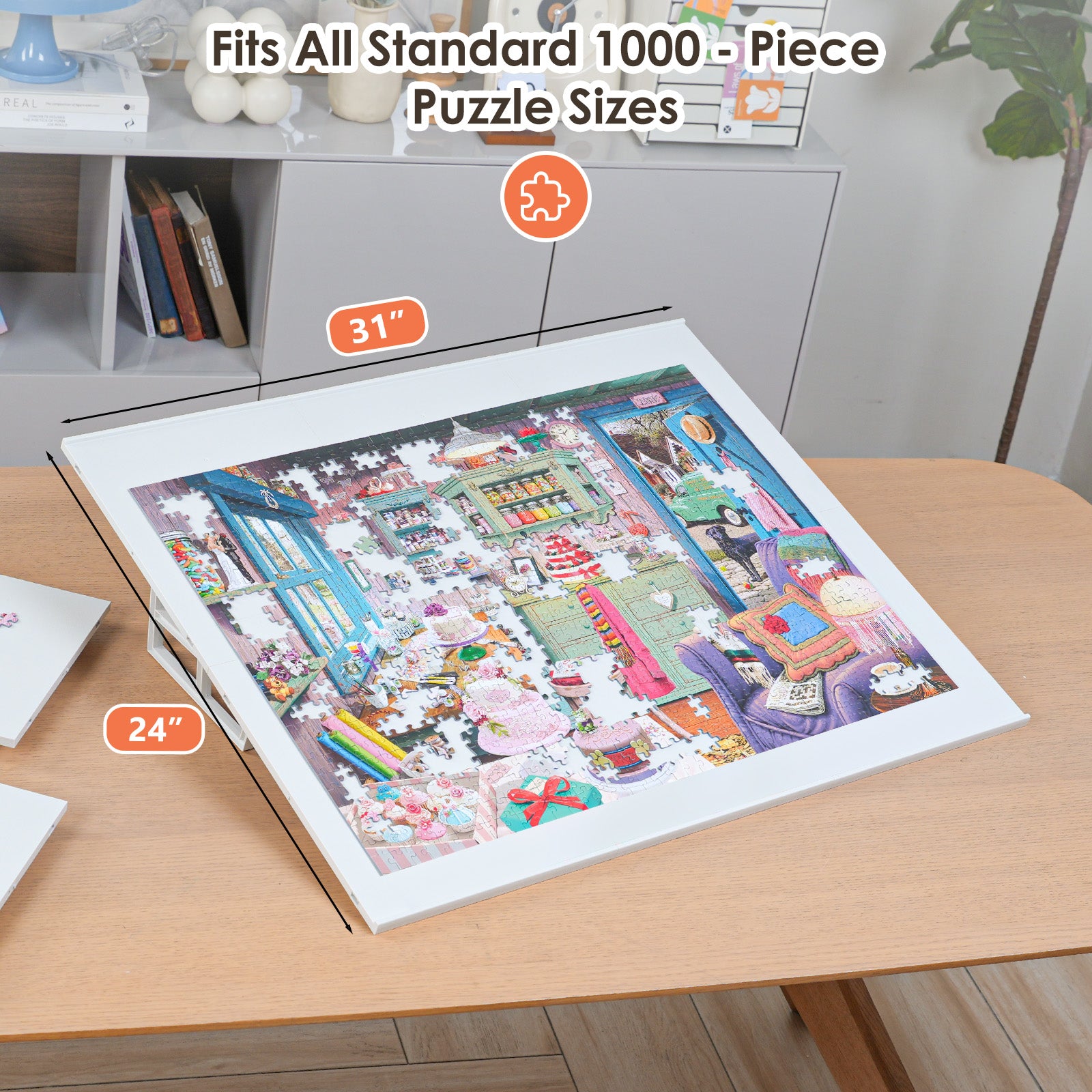 WELGEE DIY Tilting Puzzle Board with 6 Modular Panels & Stand, Lightweight Portable Puzzle Table for Adults & Seniors, Customizable Puzzle Accessory Only 3.5 lbs (White)