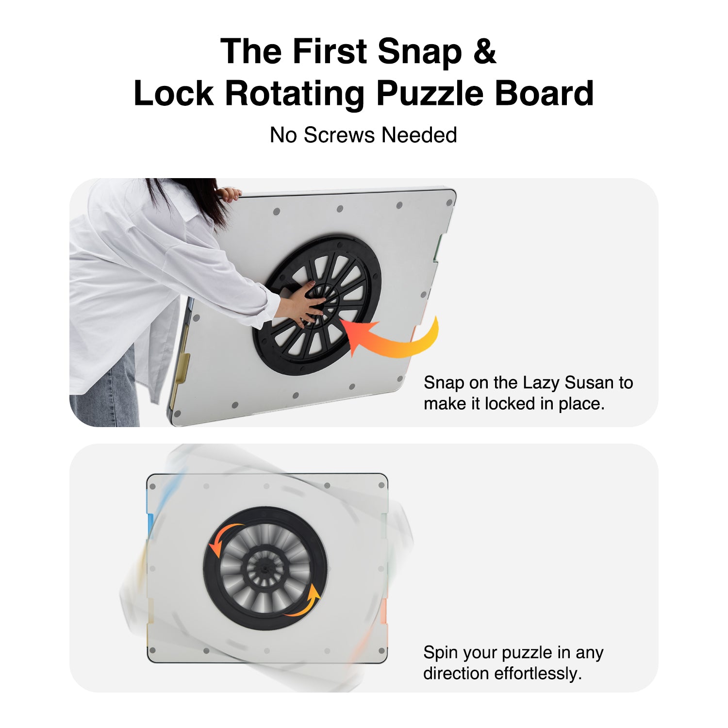 WELGEE 1500-Piece White Rotating Puzzle Board with 4-Color Drawers & Cover – 35"x27" Spinning Table for Adults, Lightweight & Ergonomic