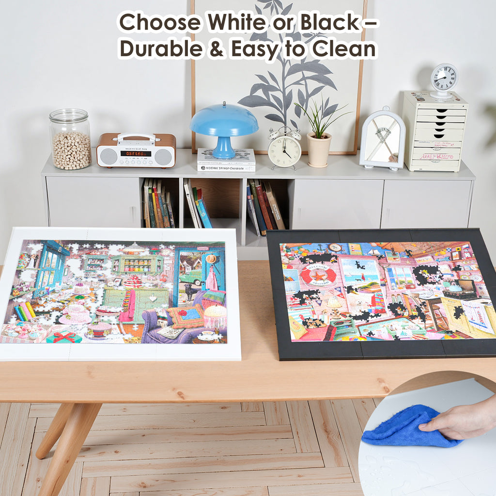 WELGEE DIY Tilting Puzzle Board with 6 Modular Panels & Stand, Lightweight Portable Puzzle Table for Adults & Seniors, Customizable Puzzle Accessory Only 3.5 lbs (White)