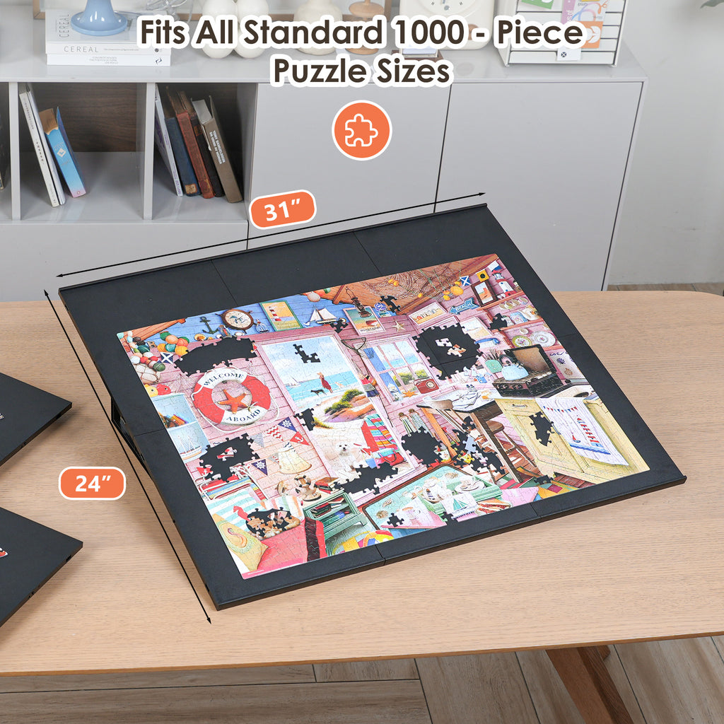 WELGEE DIY Tilting Puzzle Board with 6 Modular Panels & Stand, Lightweight Portable Puzzle Table for Adults & Seniors, Customizable Puzzle Accessory Only 3.5 lbs (Black)