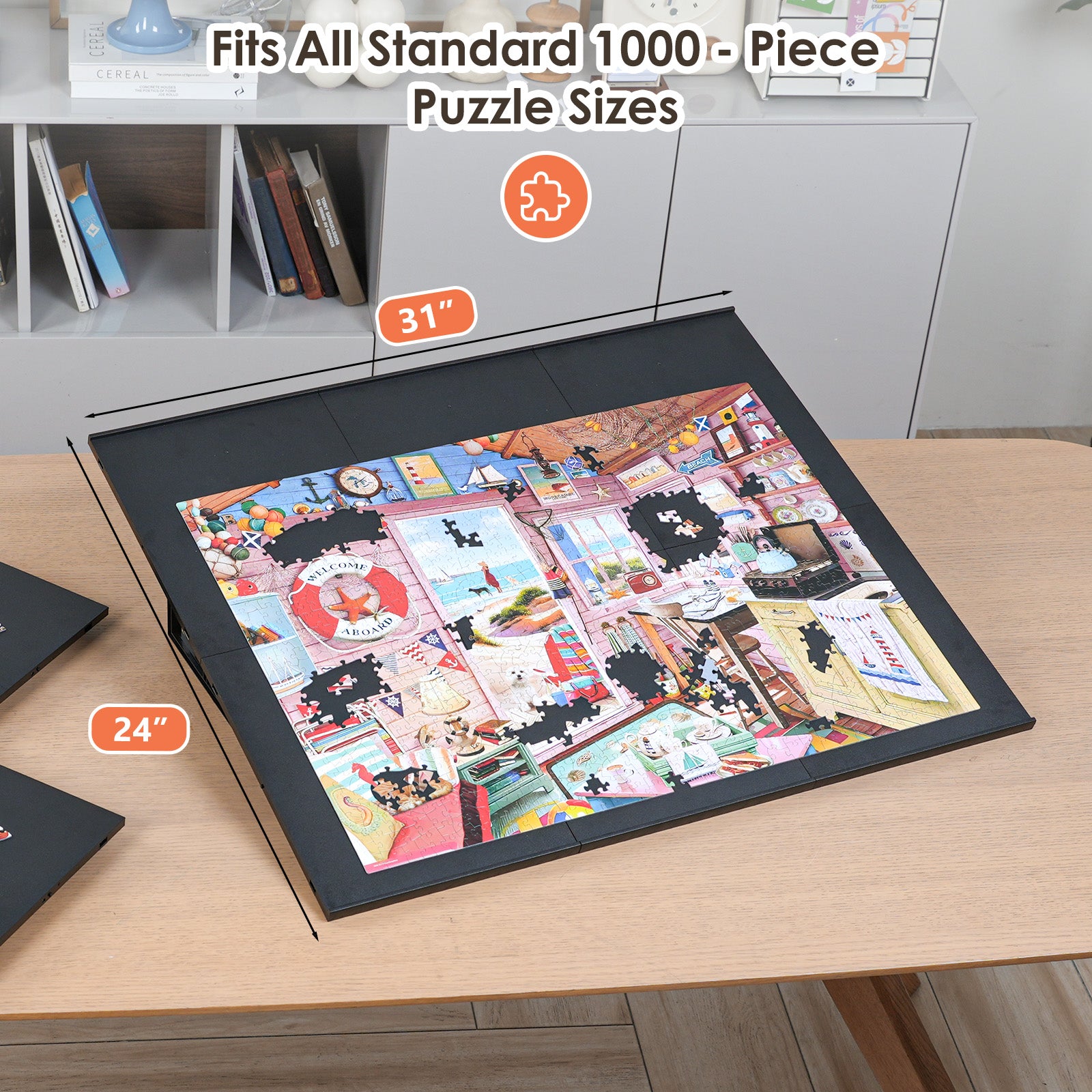 WELGEE DIY Tilting Puzzle Board with 6 Modular Panels & Stand, Lightweight Portable Puzzle Table for Adults & Seniors, Customizable Puzzle Accessory Only 3.5 lbs (Black)