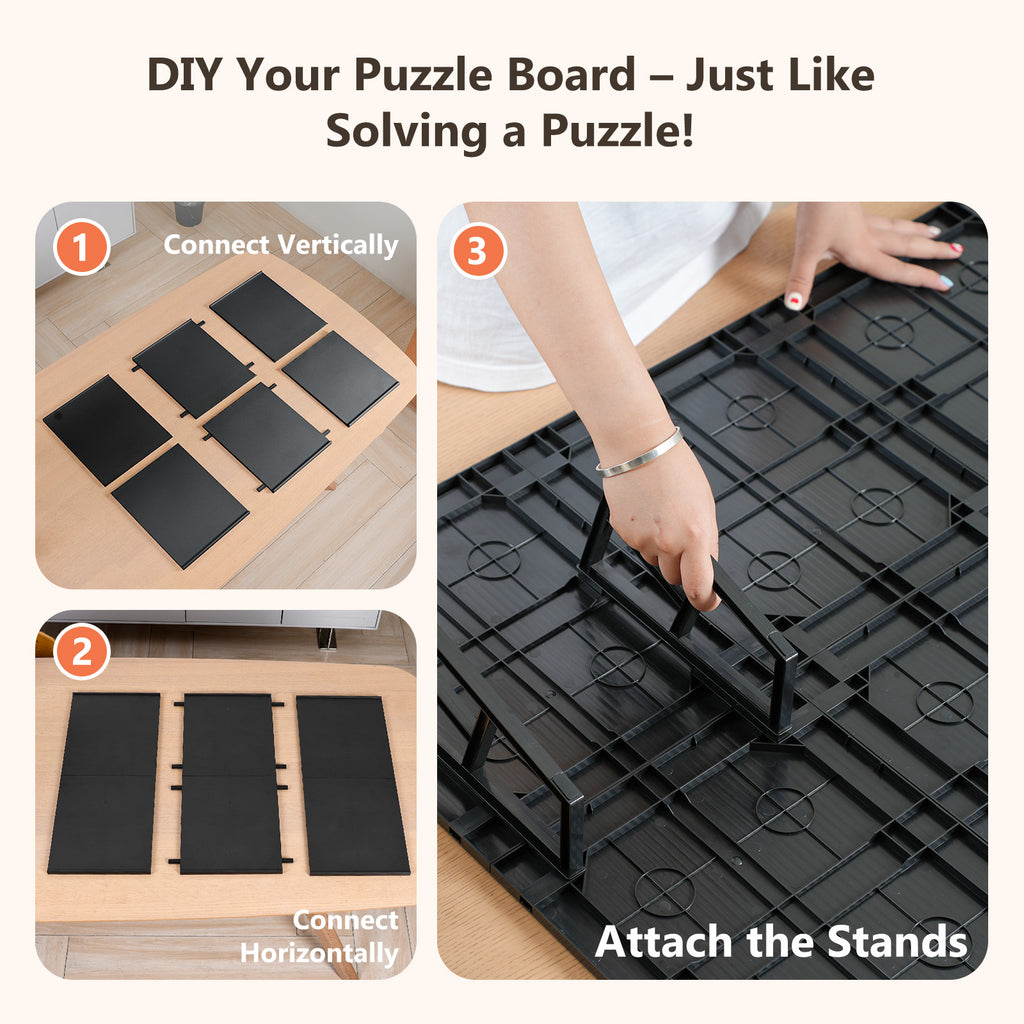 WELGEE DIY Tilting Puzzle Board with 6 Modular Panels & Stand, Lightweight Portable Puzzle Table for Adults & Seniors, Customizable Puzzle Accessory Only 3.5 lbs (Black)