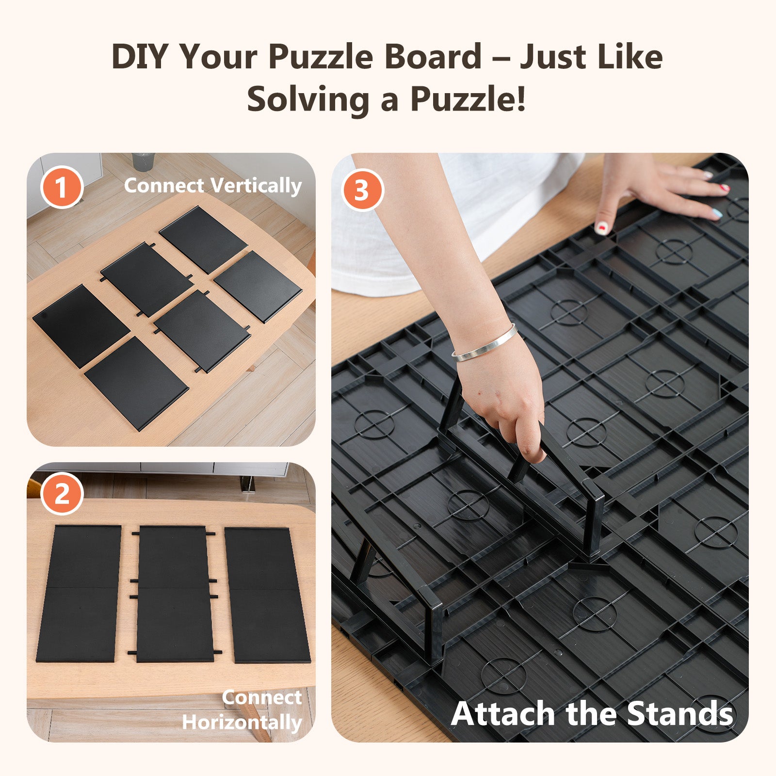 WELGEE DIY Tilting Puzzle Board with 6 Modular Panels & Stand, Lightweight Portable Puzzle Table for Adults & Seniors, Customizable Puzzle Accessory Only 3.5 lbs (Black)