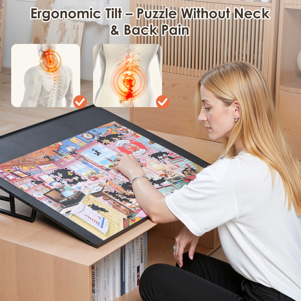 WELGEE DIY Tilting Puzzle Board with 6 Modular Panels & Stand, Lightweight Portable Puzzle Table for Adults & Seniors, Customizable Puzzle Accessory Only 3.5 lbs (Black)