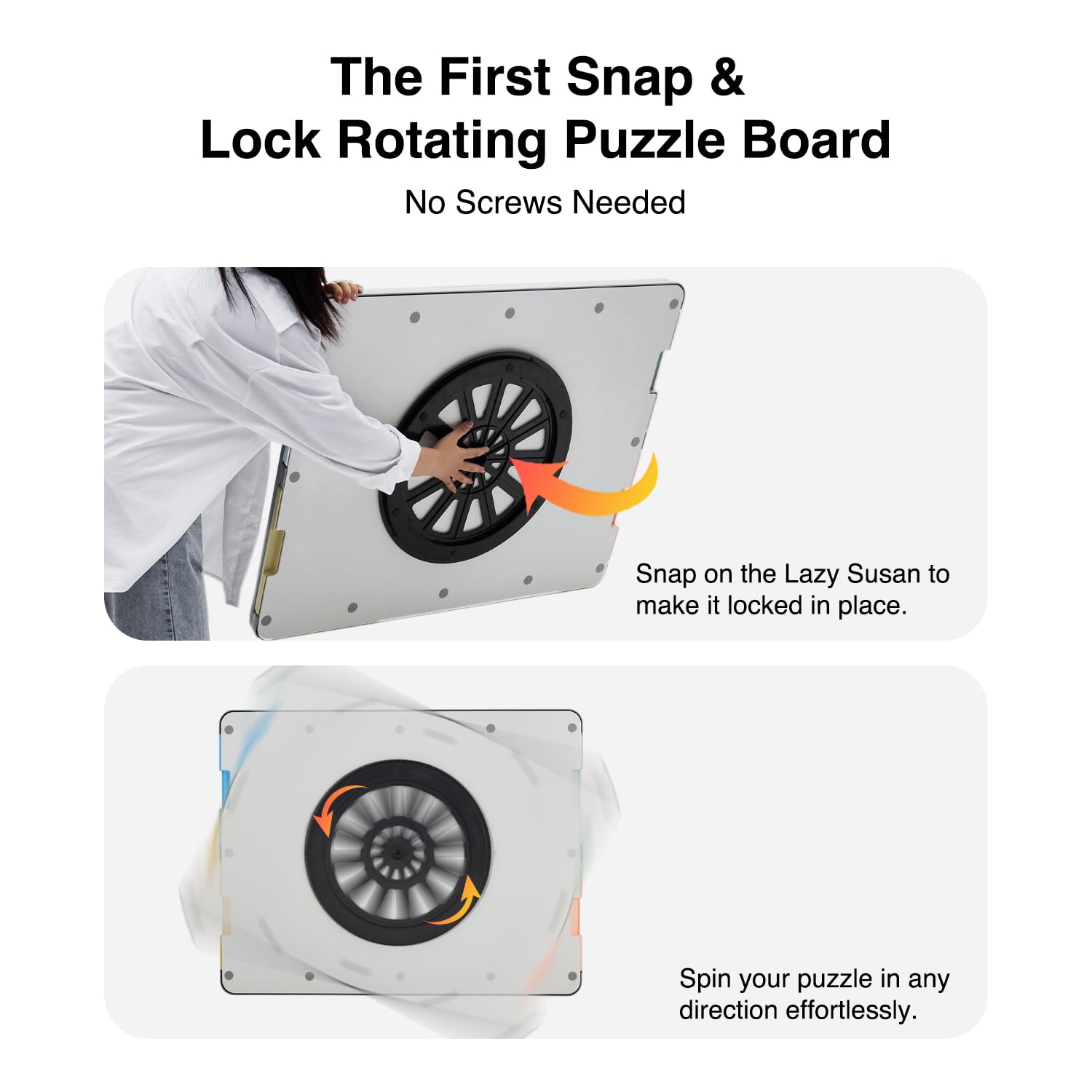 WELGEE 1500-Piece White Rotating Puzzle Board with 4-Color Drawers & Cover – 35"x27" Spinning Table for Adults, Lightweight & Ergonomic