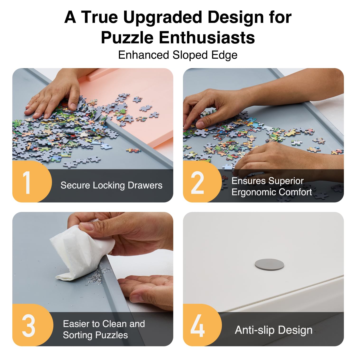 WELGEE 1500-Piece Grey Rotating Puzzle Board with 4-Color Drawers & Cover – 35"x27" Spinning Table for Adults, Lightweight & Ergonomic